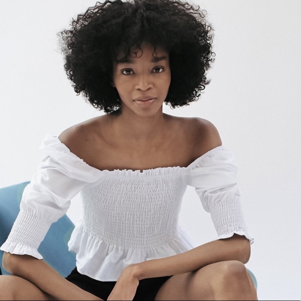 Zara White Square Neck Puff Sleeve Blouse XS